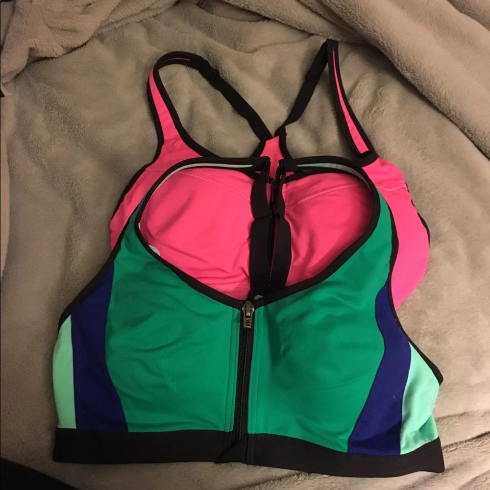 Two Victoria Secret Sports Bras Pink & Green
